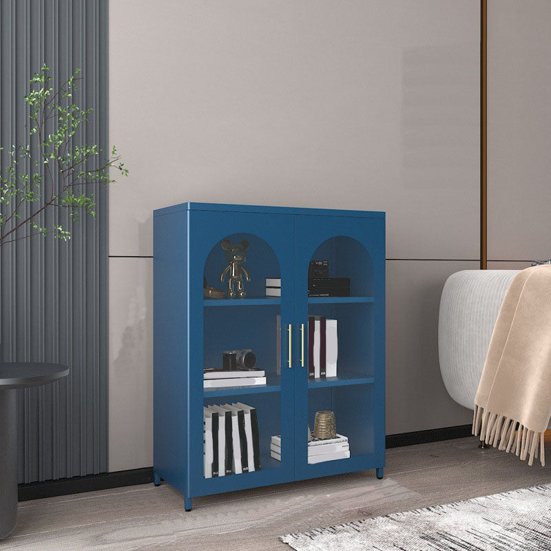 14" W Closed Storage Bookcase Metal Frame Bookshelf with Glass Doors