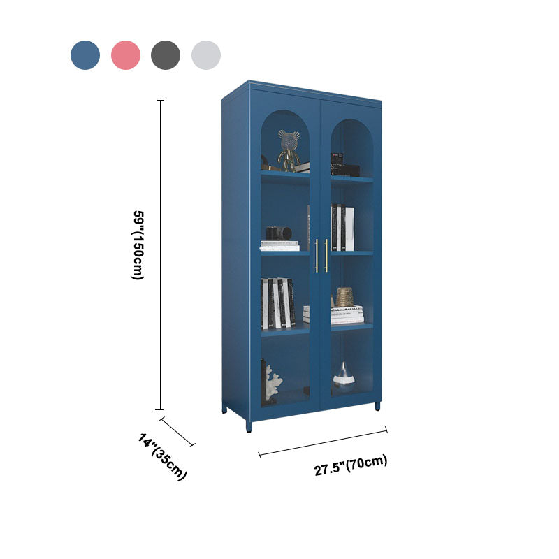14" W Closed Storage Bookcase Metal Frame Bookshelf with Glass Doors