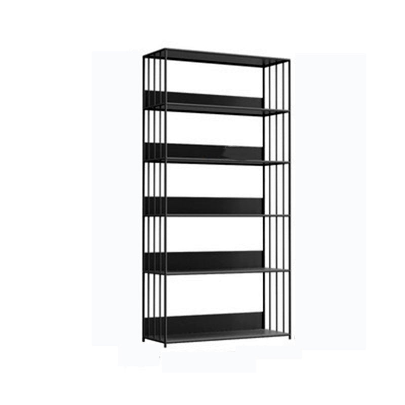 Modern Open Storage Bookcase 12" W Iron Frame Bookshelf with Shelves 31.5"L x 11.8"W x 63"H Black Clearhalo 'Bookcases' 'furn' 'furn_bookcases' 'Furniture' 'Office Furniture' 5782608