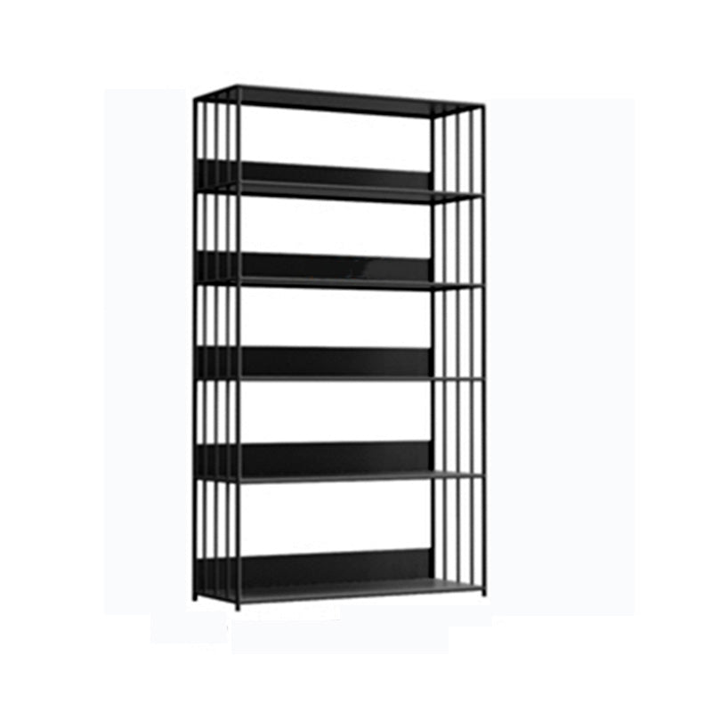 Modern Open Storage Bookcase 12" W Iron Frame Bookshelf with Shelves 39.4"L x 11.8"W x 63"H Black Clearhalo 'Bookcases' 'furn' 'furn_bookcases' 'Furniture' 'Office Furniture' 5782611