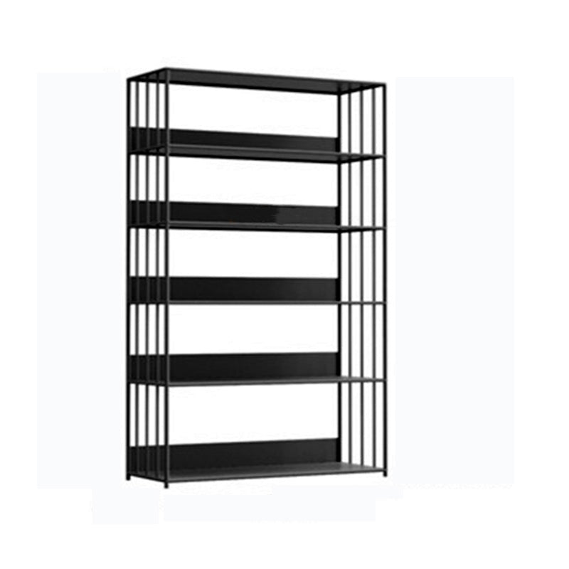 Modern Open Storage Bookcase 12" W Iron Frame Bookshelf with Shelves 47.2"L x 11.8"W x 63"H Black Clearhalo 'Bookcases' 'furn' 'furn_bookcases' 'Furniture' 'Office Furniture' 5782612