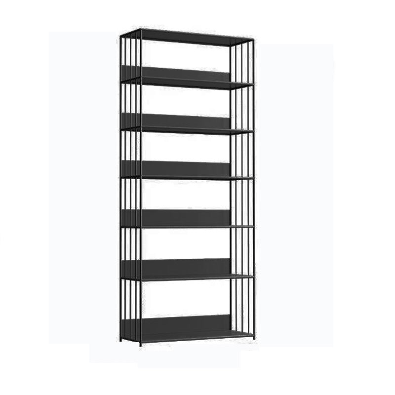Modern Open Storage Bookcase 12" W Iron Frame Bookshelf with Shelves 31.5"L x 11.8"W x 74.8"H Black Clearhalo 'Bookcases' 'furn' 'furn_bookcases' 'Furniture' 'Office Furniture' 5782613
