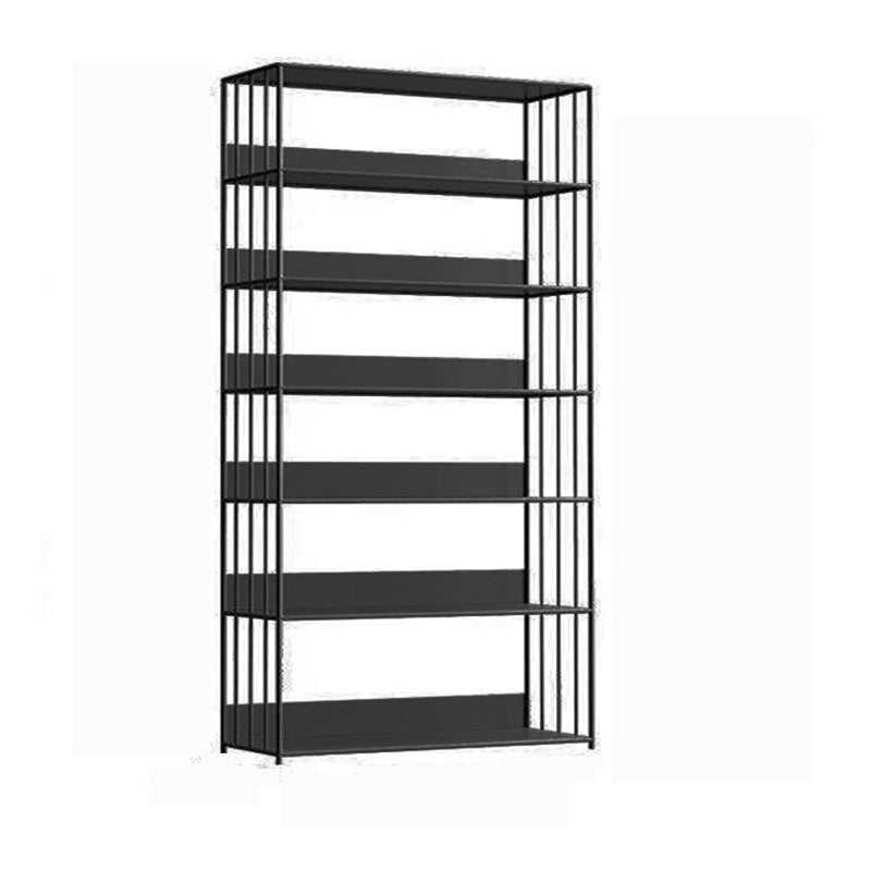Modern Open Storage Bookcase 12" W Iron Frame Bookshelf with Shelves 47.2"L x 11.8"W x 74.8"H Black Clearhalo 'Bookcases' 'furn' 'furn_bookcases' 'Furniture' 'Office Furniture' 5782615