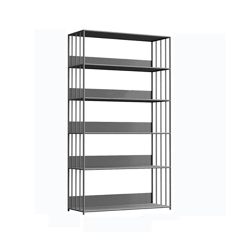 Modern Open Storage Bookcase 12" W Iron Frame Bookshelf with Shelves 39.4"L x 11.8"W x 63"H Grey Clearhalo 'Bookcases' 'furn' 'furn_bookcases' 'Furniture' 'Office Furniture' 5782617