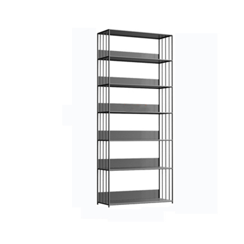 Modern Open Storage Bookcase 12" W Iron Frame Bookshelf with Shelves 31.5"L x 11.8"W x 74.8"H Grey Clearhalo 'Bookcases' 'furn' 'furn_bookcases' 'Furniture' 'Office Furniture' 5782619