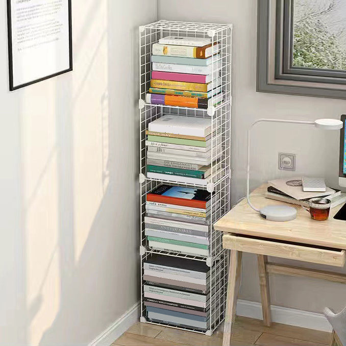Contemporary Geometric Book Shelf 8.66" Wide Metal Shelf Bookcase 12.6"L x 8.7"W x 49.2"H White Clearhalo 'Bookcases' 'furn' 'furn_bookcases' 'Furniture' 'Office Furniture' 5782712