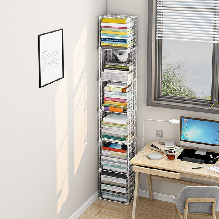 Contemporary Geometric Book Shelf 8.66" Wide Metal Shelf Bookcase 12.6"L x 8.7"W x 73.6"H White Clearhalo 'Bookcases' 'furn' 'furn_bookcases' 'Furniture' 'Office Furniture' 5782716