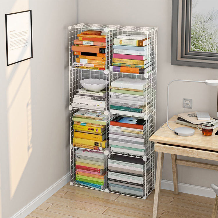 Contemporary Geometric Book Shelf 8.66" Wide Metal Shelf Bookcase 24.8"L x 8.7"W x 49.2"H White Clearhalo 'Bookcases' 'furn' 'furn_bookcases' 'Furniture' 'Office Furniture' 5782720