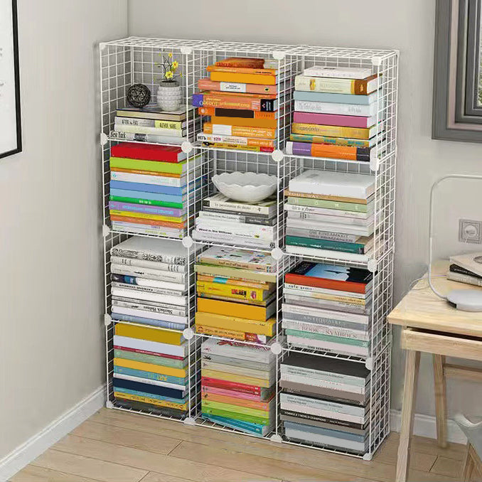 Contemporary Geometric Book Shelf 8.66" Wide Metal Shelf Bookcase 37"L x 8.7"W x 49.2"H White Clearhalo 'Bookcases' 'furn' 'furn_bookcases' 'Furniture' 'Office Furniture' 5782725