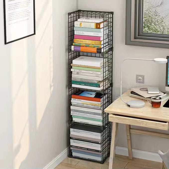 Contemporary Geometric Book Shelf 8.66" Wide Metal Shelf Bookcase 12.6"L x 8.7"W x 49.2"H Black Clearhalo 'Bookcases' 'furn' 'furn_bookcases' 'Furniture' 'Office Furniture' 5782729