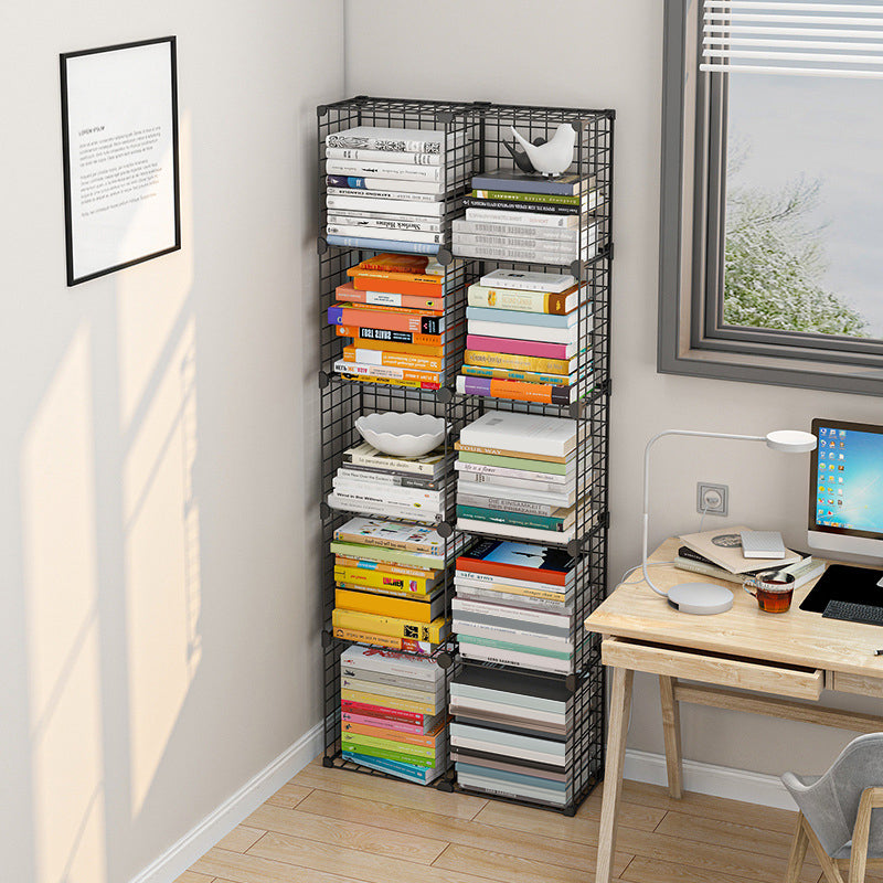 Contemporary Geometric Book Shelf 8.66" Wide Metal Shelf Bookcase 24.8"L x 8.7"W x 61.4"H Black Clearhalo 'Bookcases' 'furn' 'furn_bookcases' 'Furniture' 'Office Furniture' 5782733