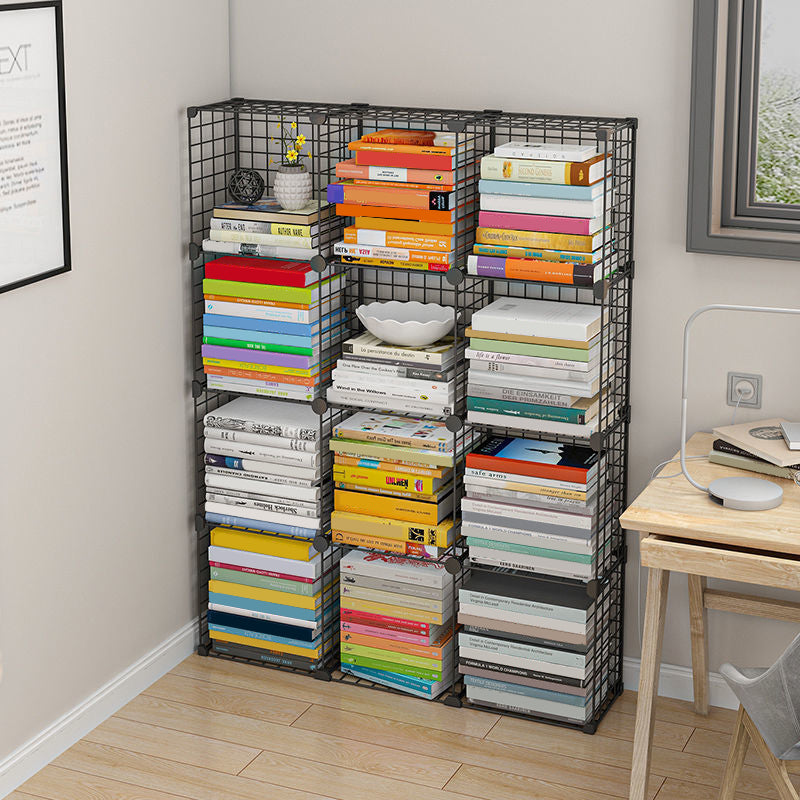 Contemporary Geometric Book Shelf 8.66" Wide Metal Shelf Bookcase 37"L x 8.7"W x 49.2"H Black Clearhalo 'Bookcases' 'furn' 'furn_bookcases' 'Furniture' 'Office Furniture' 5782735