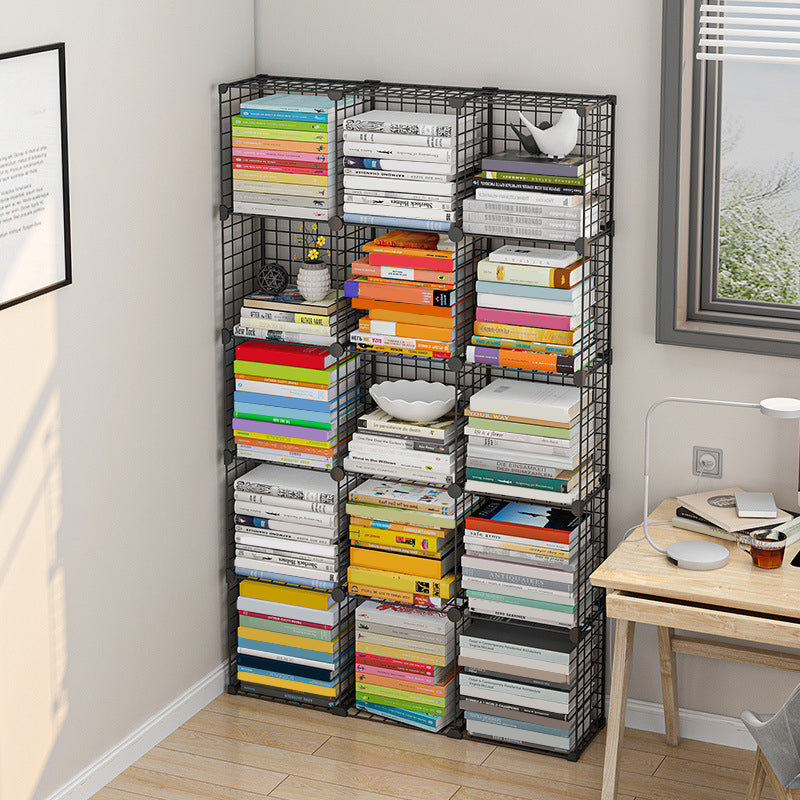 Contemporary Geometric Book Shelf 8.66" Wide Metal Shelf Bookcase 37"L x 8.7"W x 61.4"H Black Clearhalo 'Bookcases' 'furn' 'furn_bookcases' 'Furniture' 'Office Furniture' 5782736