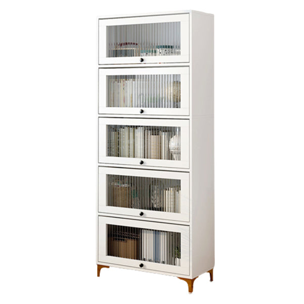 Scandinavian 11.8" Wide Standard Bookcase Manufactured Wood Bookshelf 24"L x 12"W x 65"H Off-White Clearhalo 'Bookcases' 'furn' 'furn_bookcases' 'Furniture' 'Office Furniture' 5782912