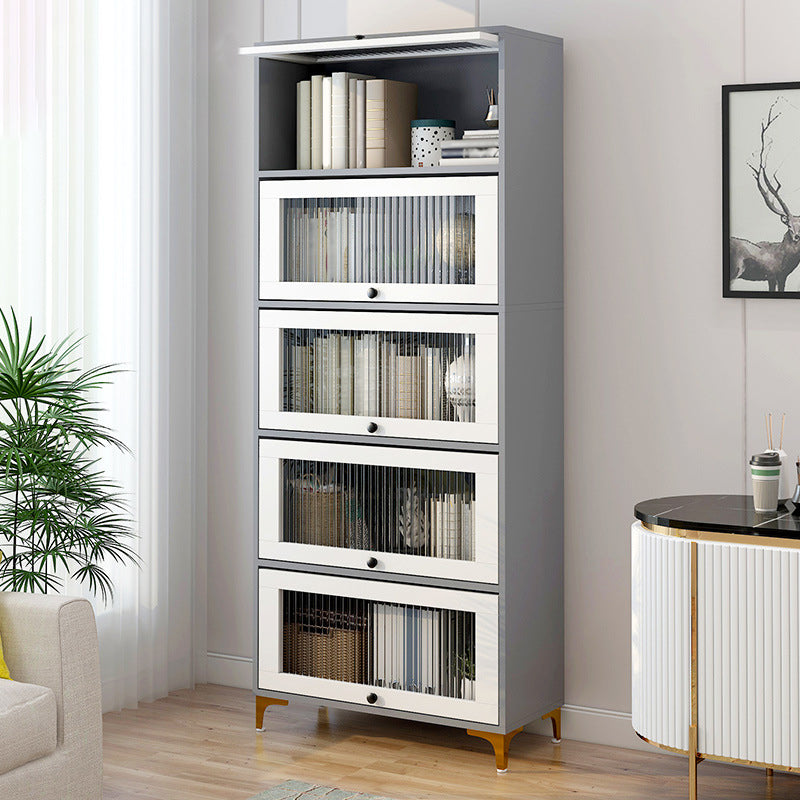 Scandinavian 11.8" Wide Standard Bookcase Manufactured Wood Bookshelf 24"L x 12"W x 65"H Grey Clearhalo 'Bookcases' 'furn' 'furn_bookcases' 'Furniture' 'Office Furniture' 5782916