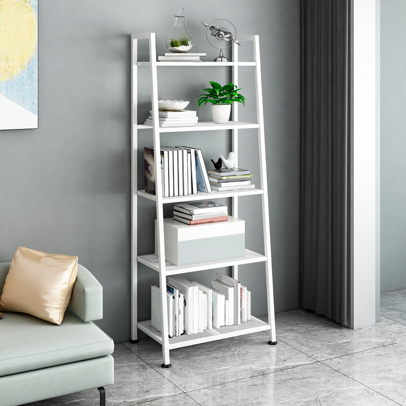 Ladder Metal Bookshelf Modern Bookcase with Rectangular Shelves