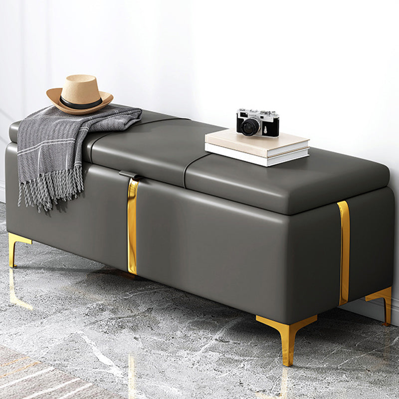 15.4" W Glam Upholstered Ottoman Bench Cushioned Seating Bench 24"L x 15"W x 16"H Dark Gray Clearhalo 'Benches' 'Chairs & Seating' 'furn' 'furn_benches' 'Furniture' 'Living Room Furniture' 5783498