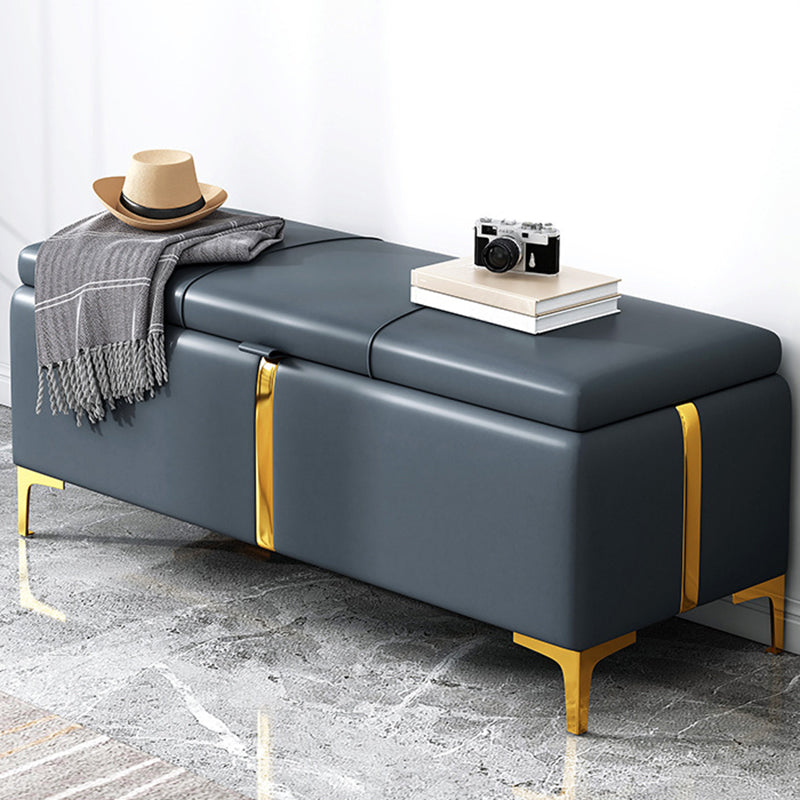 15.4" W Glam Upholstered Ottoman Bench Cushioned Seating Bench 24"L x 15"W x 16"H Dark Blue Clearhalo 'Benches' 'Chairs & Seating' 'furn' 'furn_benches' 'Furniture' 'Living Room Furniture' 5783502