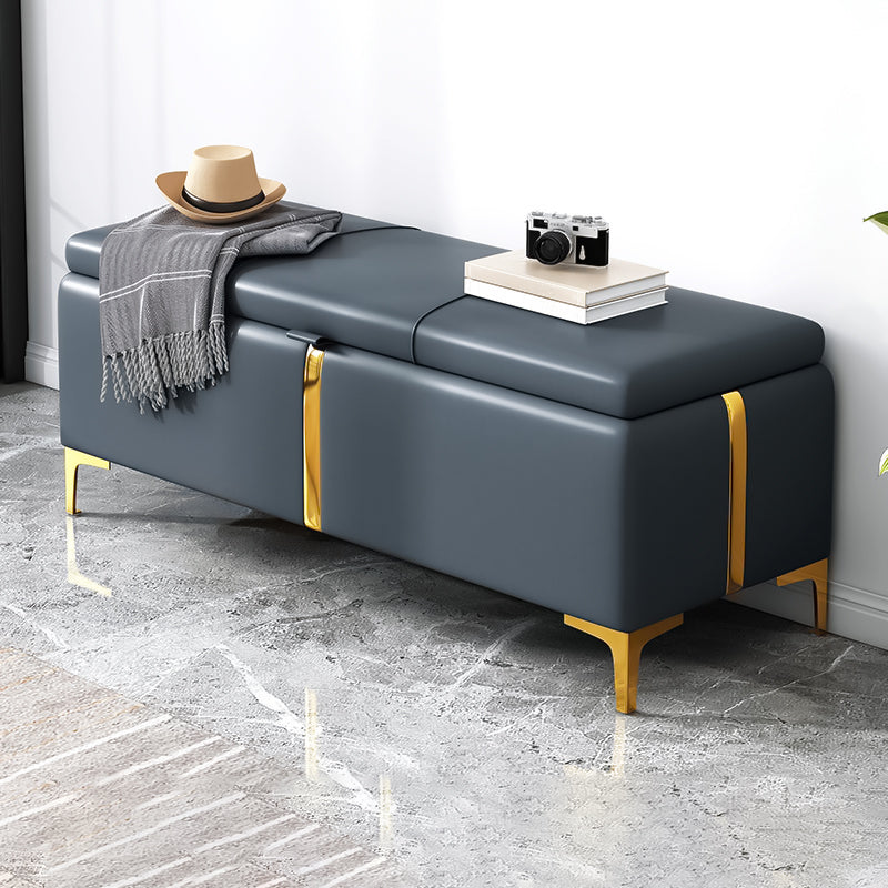 15.4" W Glam Upholstered Ottoman Bench Cushioned Seating Bench 31.5"L x 15"W x 16"H Dark Blue Clearhalo 'Benches' 'Chairs & Seating' 'furn' 'furn_benches' 'Furniture' 'Living Room Furniture' 5783507