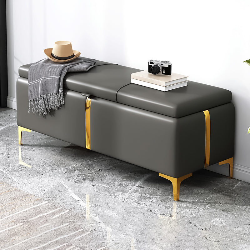 15.4" W Glam Upholstered Ottoman Bench Cushioned Seating Bench 31.5"L x 15"W x 16"H Dark Gray Clearhalo 'Benches' 'Chairs & Seating' 'furn' 'furn_benches' 'Furniture' 'Living Room Furniture' 5783508