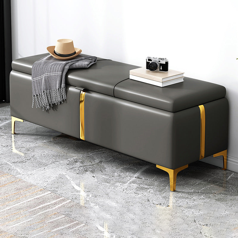 15.4" W Glam Upholstered Ottoman Bench Cushioned Seating Bench 47"L x 15"W x 16"H Dark Gray Clearhalo 'Benches' 'Chairs & Seating' 'furn' 'furn_benches' 'Furniture' 'Living Room Furniture' 5783513
