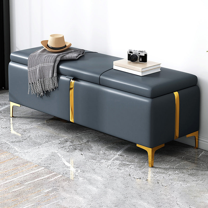 15.4" W Glam Upholstered Ottoman Bench Cushioned Seating Bench 47"L x 15"W x 16"H Dark Blue Clearhalo 'Benches' 'Chairs & Seating' 'furn' 'furn_benches' 'Furniture' 'Living Room Furniture' 5783516