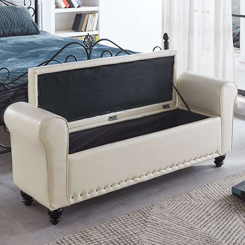 15.7" W Mid-Century Modern Nailheads Bench Manufactured Wood Bench Clearhalo 'Benches' 'Chairs & Seating' 'furn' 'furn_benches' 'Furniture' 'Living Room Furniture' 5783647