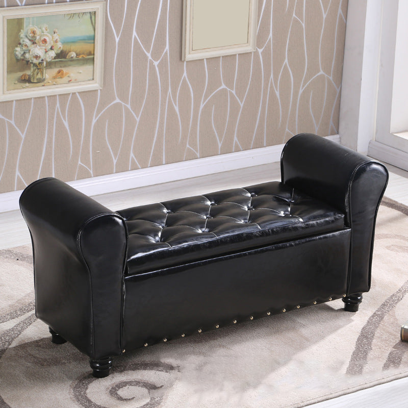 15.7" W Mid-Century Modern Nailheads Bench Manufactured Wood Bench Black Clearhalo 'Benches' 'Chairs & Seating' 'furn' 'furn_benches' 'Furniture' 'Living Room Furniture' 5783648