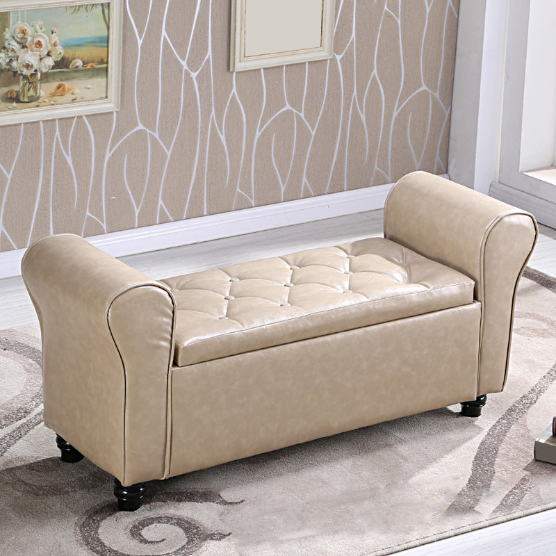 15.7" W Mid-Century Modern Nailheads Bench Manufactured Wood Bench Grey Clearhalo 'Benches' 'Chairs & Seating' 'furn' 'furn_benches' 'Furniture' 'Living Room Furniture' 5783649