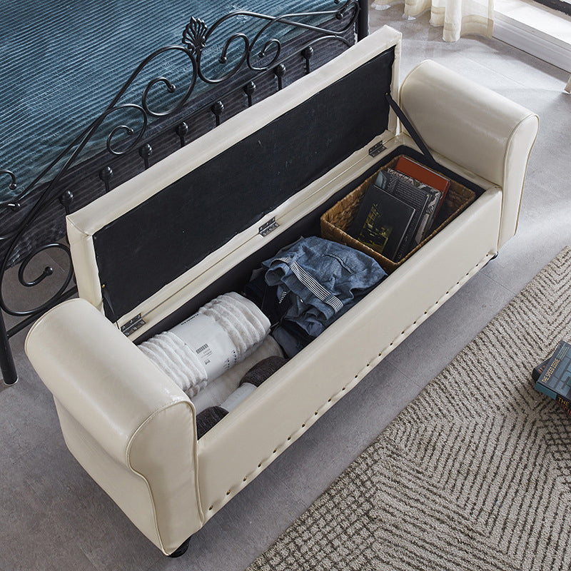 15.7" W Mid-Century Modern Nailheads Bench Manufactured Wood Bench Clearhalo 'Benches' 'Chairs & Seating' 'furn' 'furn_benches' 'Furniture' 'Living Room Furniture' 5783651