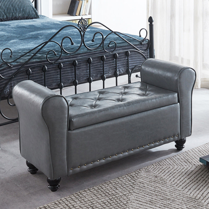 15.7" W Mid-Century Modern Nailheads Bench Manufactured Wood Bench Dark Gray Clearhalo 'Benches' 'Chairs & Seating' 'furn' 'furn_benches' 'Furniture' 'Living Room Furniture' 5783652