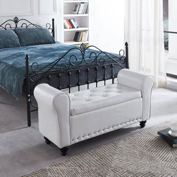 15.7" W Mid-Century Modern Nailheads Bench Manufactured Wood Bench Clearhalo 'Benches' 'Chairs & Seating' 'furn' 'furn_benches' 'Furniture' 'Living Room Furniture' 5783653