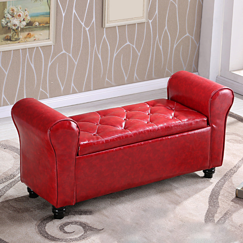 15.7" W Mid-Century Modern Nailheads Bench Manufactured Wood Bench Red Clearhalo 'Benches' 'Chairs & Seating' 'furn' 'furn_benches' 'Furniture' 'Living Room Furniture' 5783654