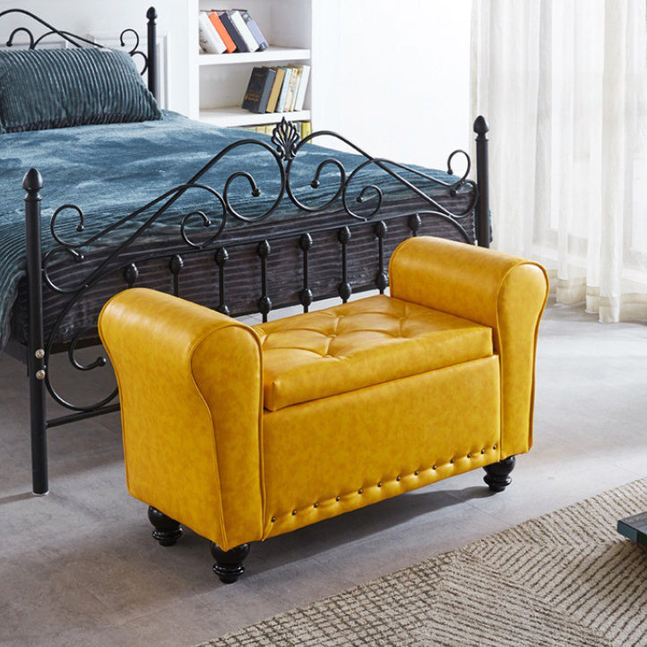 15.7" W Mid-Century Modern Nailheads Bench Manufactured Wood Bench Yellow Clearhalo 'Benches' 'Chairs & Seating' 'furn' 'furn_benches' 'Furniture' 'Living Room Furniture' 5783655