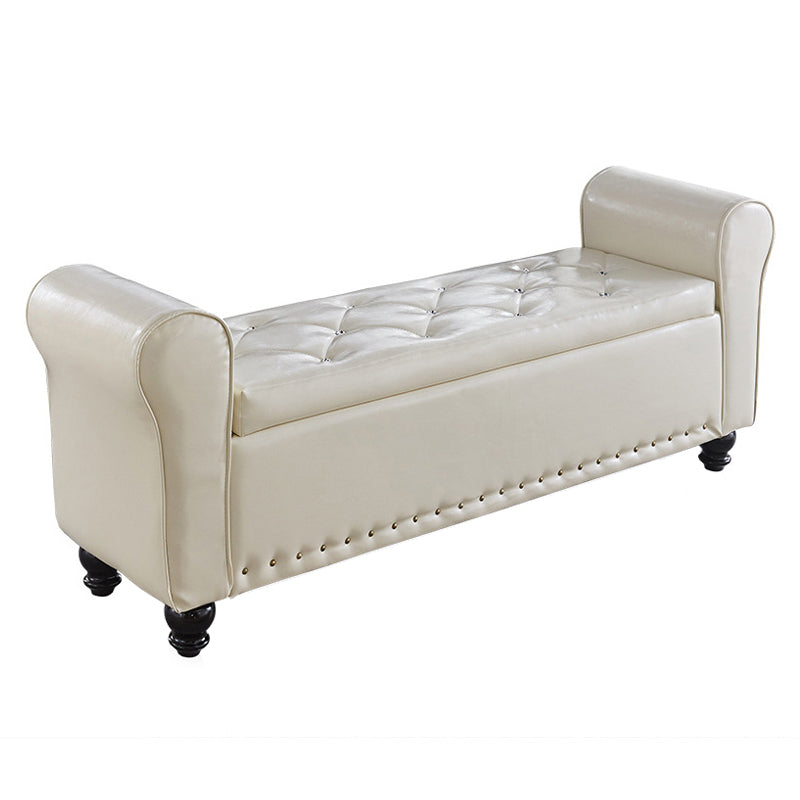 15.7" W Mid-Century Modern Nailheads Bench Manufactured Wood Bench White Clearhalo 'Benches' 'Chairs & Seating' 'furn' 'furn_benches' 'Furniture' 'Living Room Furniture' 5783656