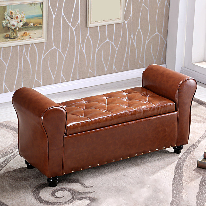 15.7" W Mid-Century Modern Nailheads Bench Manufactured Wood Bench Brown Clearhalo 'Benches' 'Chairs & Seating' 'furn' 'furn_benches' 'Furniture' 'Living Room Furniture' 5783658