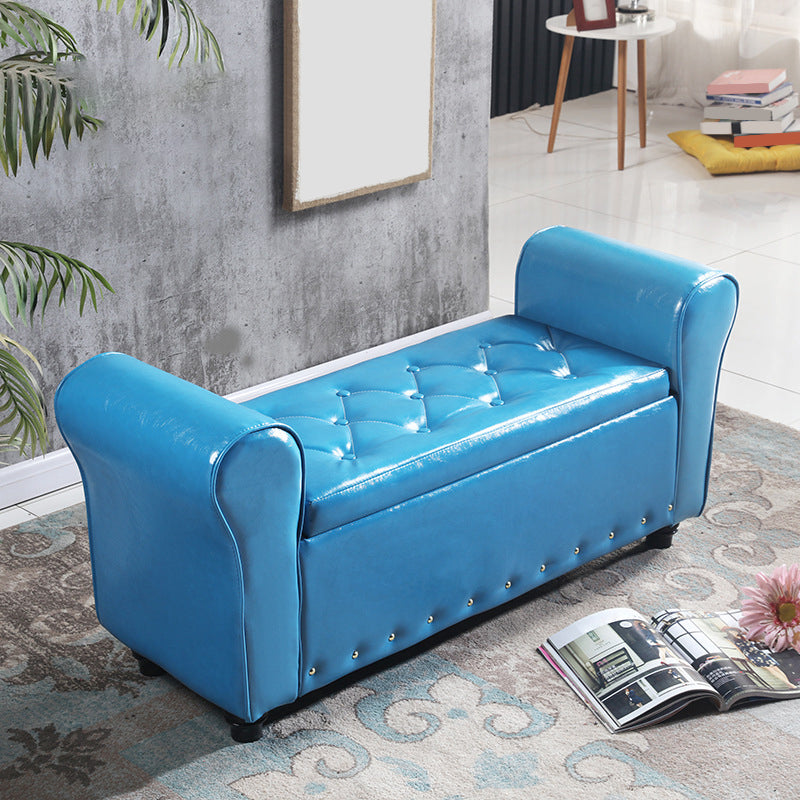 15.7" W Mid-Century Modern Nailheads Bench Manufactured Wood Bench Blue Clearhalo 'Benches' 'Chairs & Seating' 'furn' 'furn_benches' 'Furniture' 'Living Room Furniture' 5783660