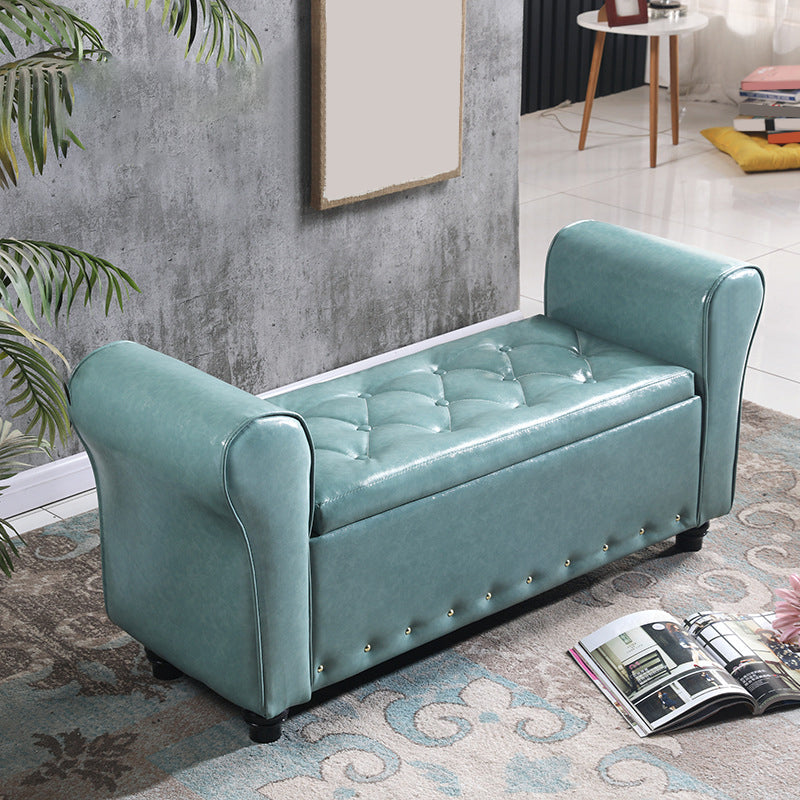 15.7" W Mid-Century Modern Nailheads Bench Manufactured Wood Bench Green Clearhalo 'Benches' 'Chairs & Seating' 'furn' 'furn_benches' 'Furniture' 'Living Room Furniture' 5783662