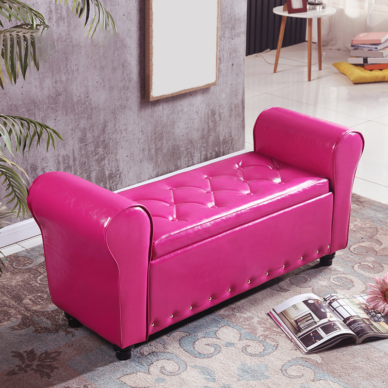 15.7" W Mid-Century Modern Nailheads Bench Manufactured Wood Bench Rose Red Clearhalo 'Benches' 'Chairs & Seating' 'furn' 'furn_benches' 'Furniture' 'Living Room Furniture' 5783665