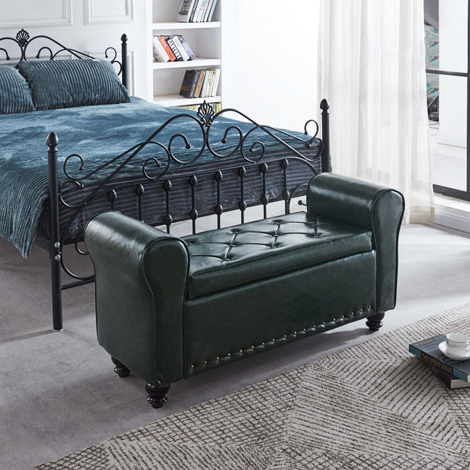 15.7" W Mid-Century Modern Nailheads Bench Manufactured Wood Bench Clearhalo 'Benches' 'Chairs & Seating' 'furn' 'furn_benches' 'Furniture' 'Living Room Furniture' 5783666