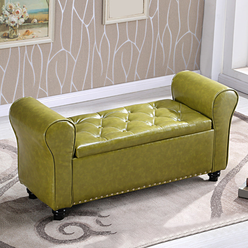 15.7" W Mid-Century Modern Nailheads Bench Manufactured Wood Bench Light Green Clearhalo 'Benches' 'Chairs & Seating' 'furn' 'furn_benches' 'Furniture' 'Living Room Furniture' 5783667