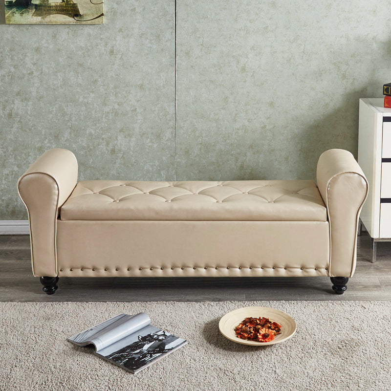 15.7" W Mid-Century Modern Nailheads Bench Manufactured Wood Bench Champagne Clearhalo 'Benches' 'Chairs & Seating' 'furn' 'furn_benches' 'Furniture' 'Living Room Furniture' 5783669