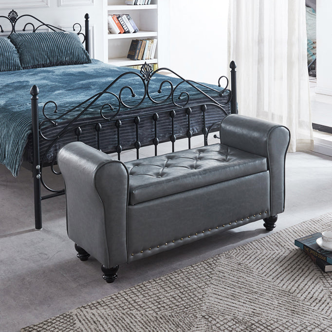 15.7" W Mid-Century Modern Nailheads Bench Manufactured Wood Bench Clearhalo 'Benches' 'Chairs & Seating' 'furn' 'furn_benches' 'Furniture' 'Living Room Furniture' 5783670