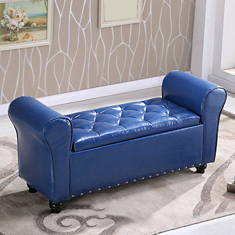 15.7" W Mid-Century Modern Nailheads Bench Manufactured Wood Bench Dark Blue Clearhalo 'Benches' 'Chairs & Seating' 'furn' 'furn_benches' 'Furniture' 'Living Room Furniture' 5783671