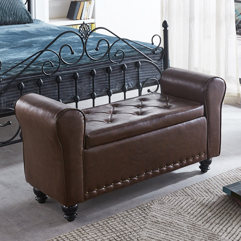 15.7" W Mid-Century Modern Nailheads Bench Manufactured Wood Bench Dark Brown Clearhalo 'Benches' 'Chairs & Seating' 'furn' 'furn_benches' 'Furniture' 'Living Room Furniture' 5783673