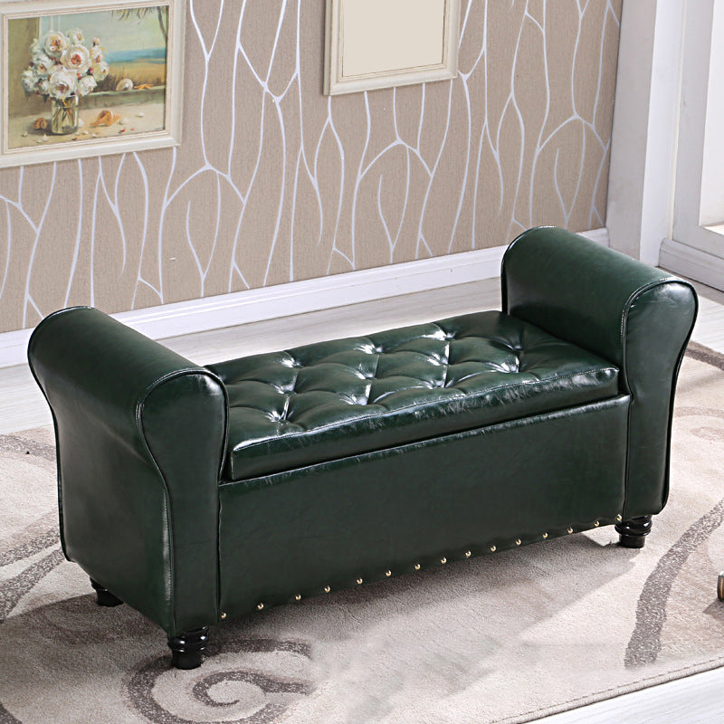 15.7" W Mid-Century Modern Nailheads Bench Manufactured Wood Bench Blackish Green Clearhalo 'Benches' 'Chairs & Seating' 'furn' 'furn_benches' 'Furniture' 'Living Room Furniture' 5783674