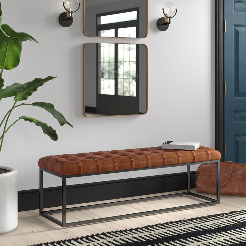 Industrial Solid Color Bench Faux Leather Foam Bench for Livingroom Clearhalo 'Benches' 'Chairs & Seating' 'furn' 'furn_benches' 'Furniture' 'Living Room Furniture' 5783679