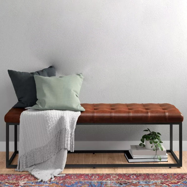 Industrial Solid Color Bench Faux Leather Foam Bench for Livingroom Clearhalo 'Benches' 'Chairs & Seating' 'furn' 'furn_benches' 'Furniture' 'Living Room Furniture' 5783683