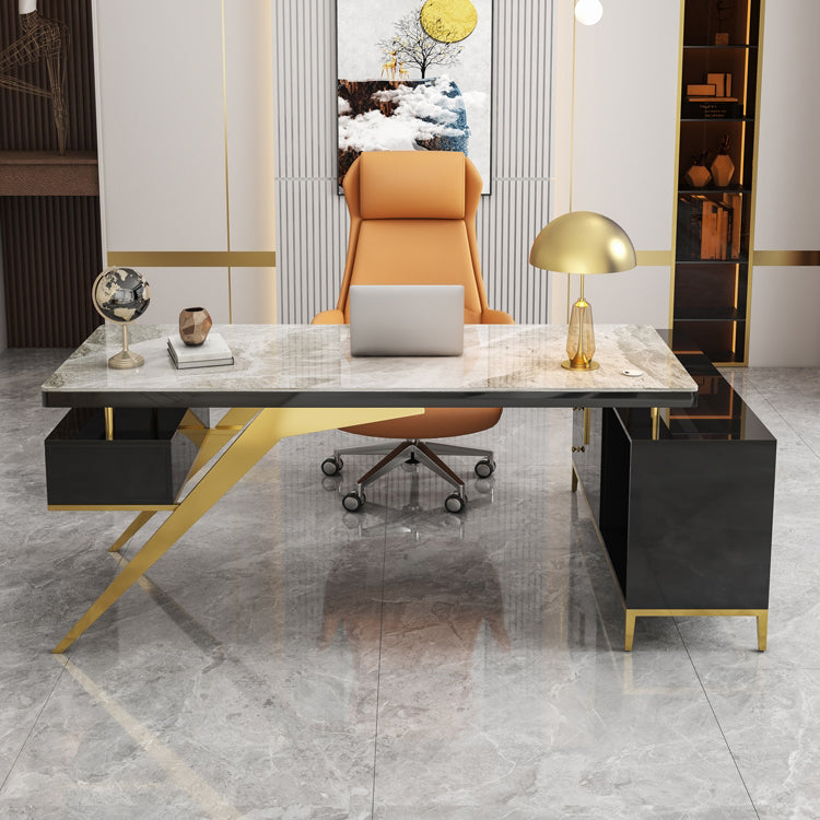 Gestione della gestione dei cavi a forma di esecutivo scrivania per la casa in pietra con cassetti