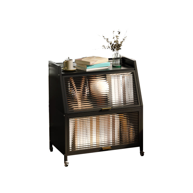 Cabinets Included Night Table Metal Black / White Nightstand with Glass Doors Black 1 Piece Clearhalo 'Bedroom Furniture' 'furn' 'furn_night_stand' 'Furniture' 'night_stand' 'Nightstands' 5783893